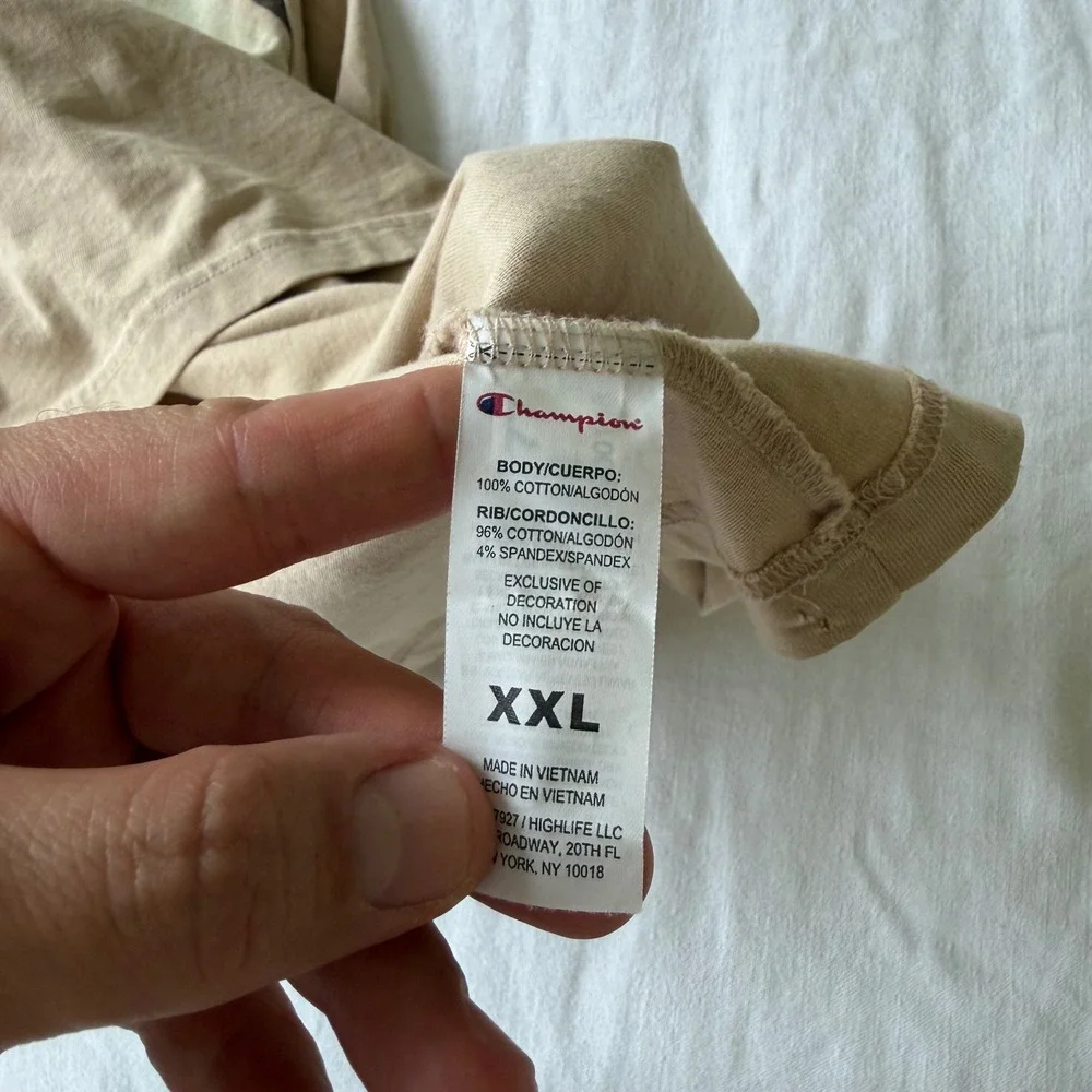 Champion XXL Tan Beige T-Shirt Jersey Style #19 Short Sleeve Cotton - Picture 7 of 8